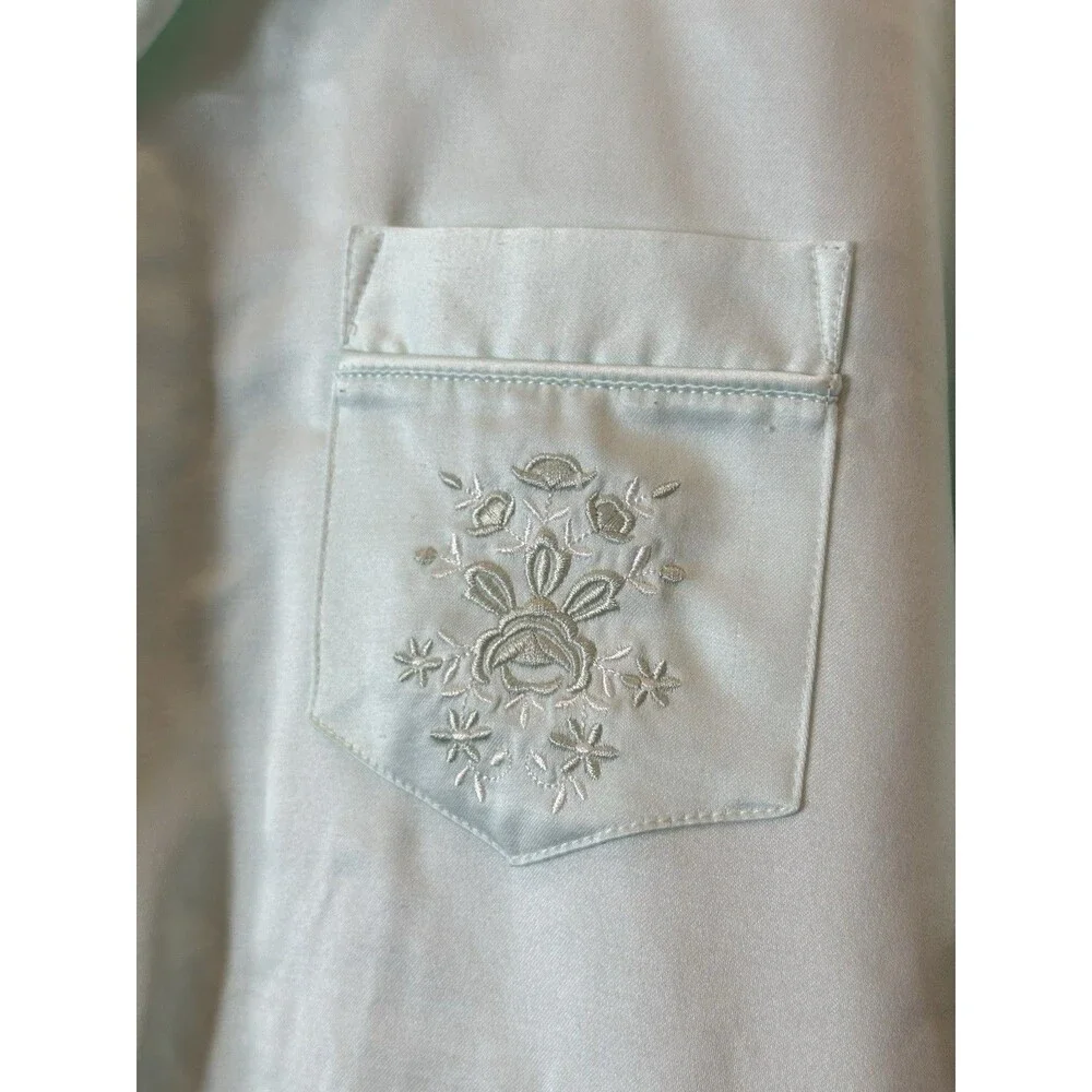 VTG Miss Elaine Satin Pajamas Long Sleeve Set Pants Top L Mint Pastel Green 2Pc